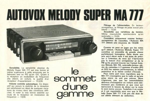 Autovox - 1975 -  Article Melody A777 - 1