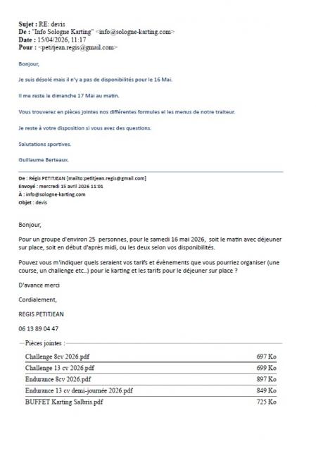 mails Sologne karting